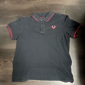 True Religion Polo Shirt in Black with Red Details